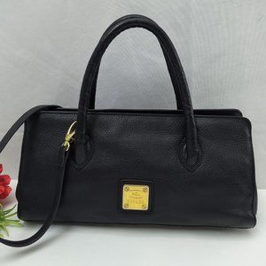 HCL Black Leather Zipper Closure Satchel Shoulder Bag - Vintage -Made in Germany